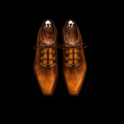 Men's Tan Patina Leather Luxury Dress Shoes