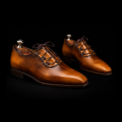 Men's Tan Patina Leather Luxury Dress Shoes