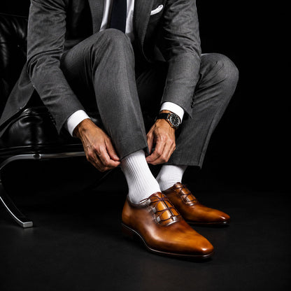 Men's Tan Patina Leather Luxury Dress Shoes