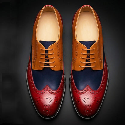 Men's Tri Tone Genuine Leather Wingtip Oxford Shoes