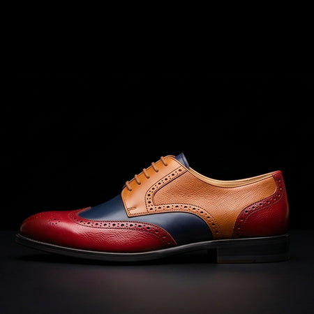 Men's Tri Tone Genuine Leather Wingtip Oxford Shoes