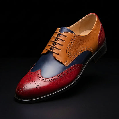 Men's Tri Tone Genuine Leather Wingtip Oxford Shoes