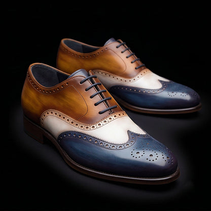 Men's Tri Tone Patina Leather Wingtip Oxford Shoes