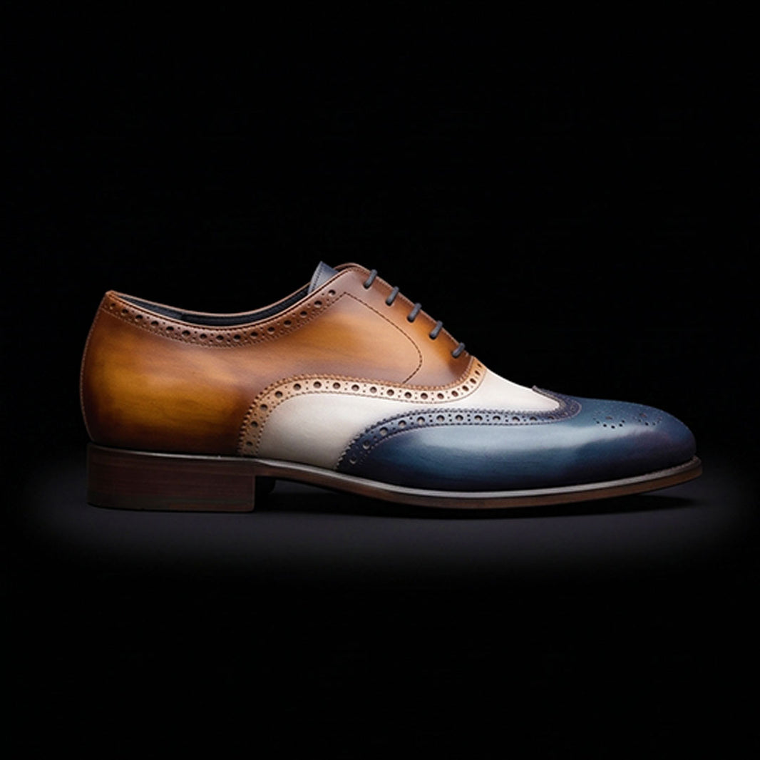 Men's Tri Tone Patina Leather Wingtip Oxford Shoes