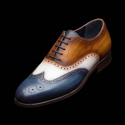 Men's Tri Tone Patina Leather Wingtip Oxford Shoes