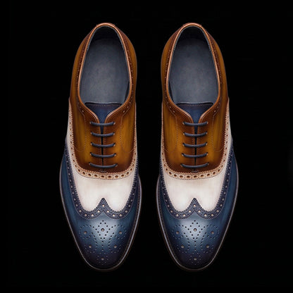 Men's Tri Tone Patina Leather Wingtip Oxford Shoes