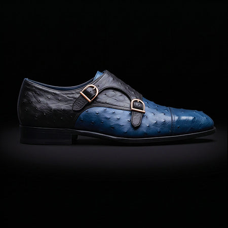Men's Two Tone Blue Ostrich Impression Leather Oxford Shoes