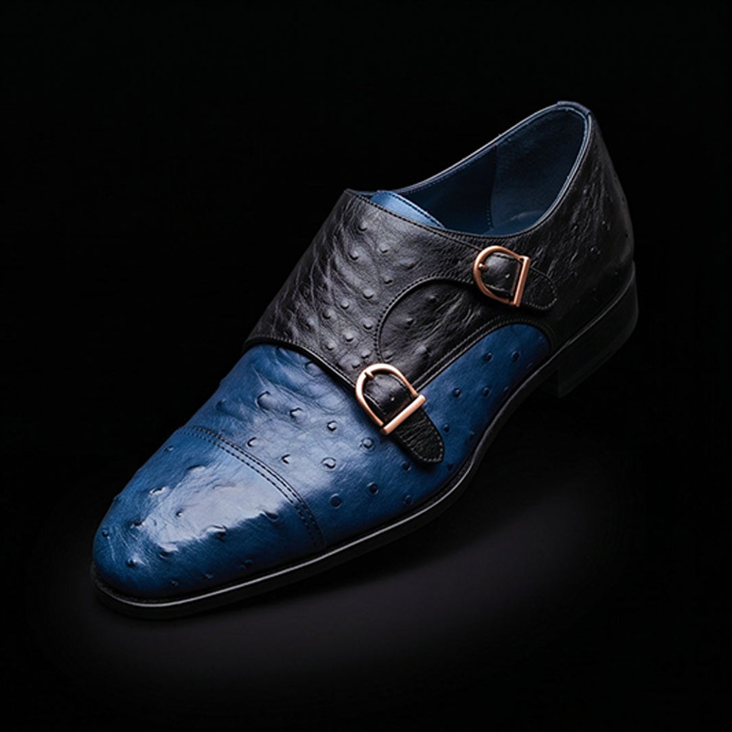 Men's Two Tone Blue Ostrich Impression Leather Oxford Shoes