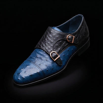 Men's Two Tone Blue Ostrich Impression Leather Oxford Shoes
