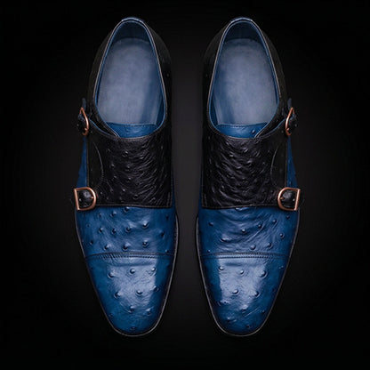 Men's Two Tone Blue Ostrich Impression Leather Oxford Shoes