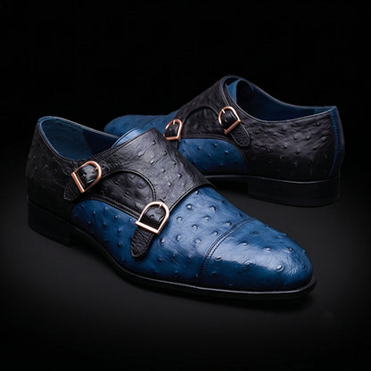 Men's Two Tone Blue Ostrich Impression Leather Oxford Shoes