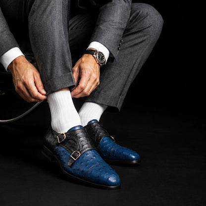 Men's Two Tone Blue Ostrich Impression Leather Oxford Shoes