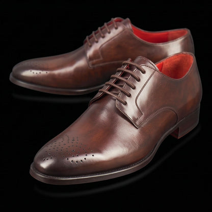 Men's derby in dark brown leather with square toe design