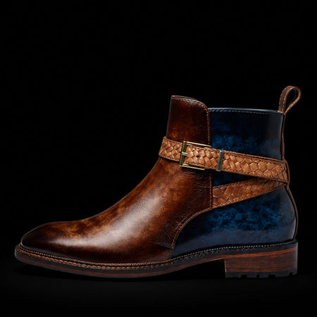 Mens Cross Strap Boots Brown & Blue