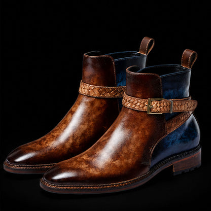 Mens Cross Strap Boots Brown & Blue