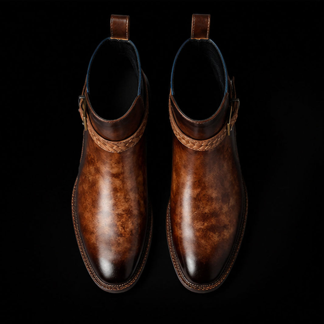 Mens Cross Strap Boots Brown & Blue