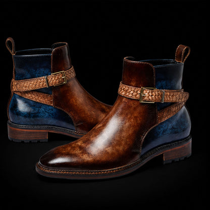 Mens Cross Strap Boots Brown & Blue