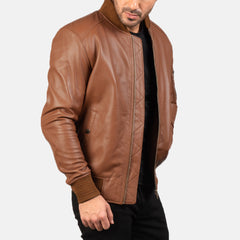 Bomia Ma-1 Brown Leather Bomber Jacket