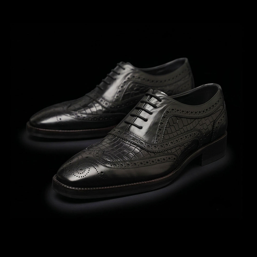 Wingtip Brogue Oxford Croc Black