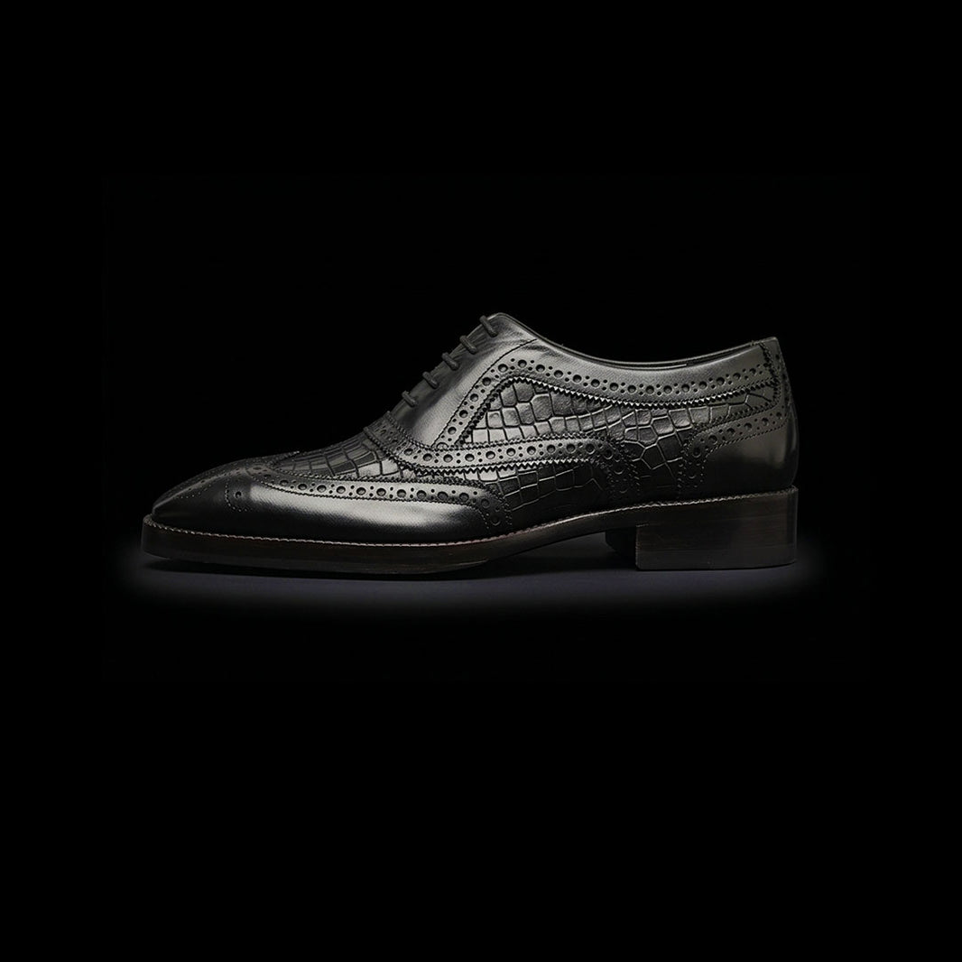 Wingtip Brogue Oxford Croc Black