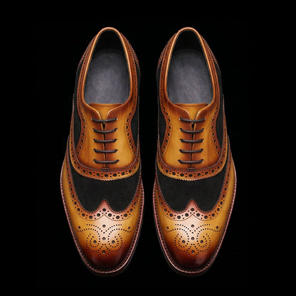 Wingtip Brogue Oxford Tan Black Suede
