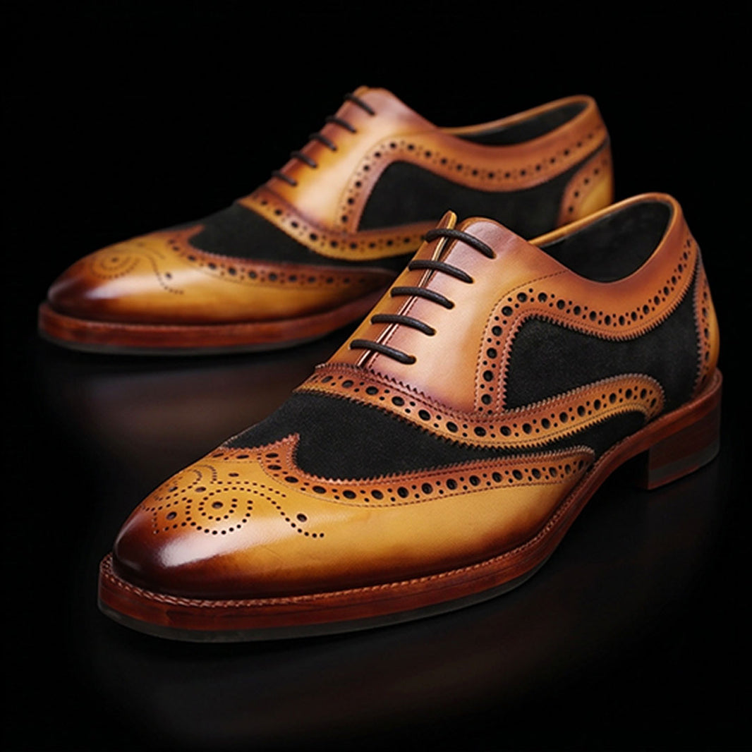 Wingtip Brogue Oxford Tan Black Suede