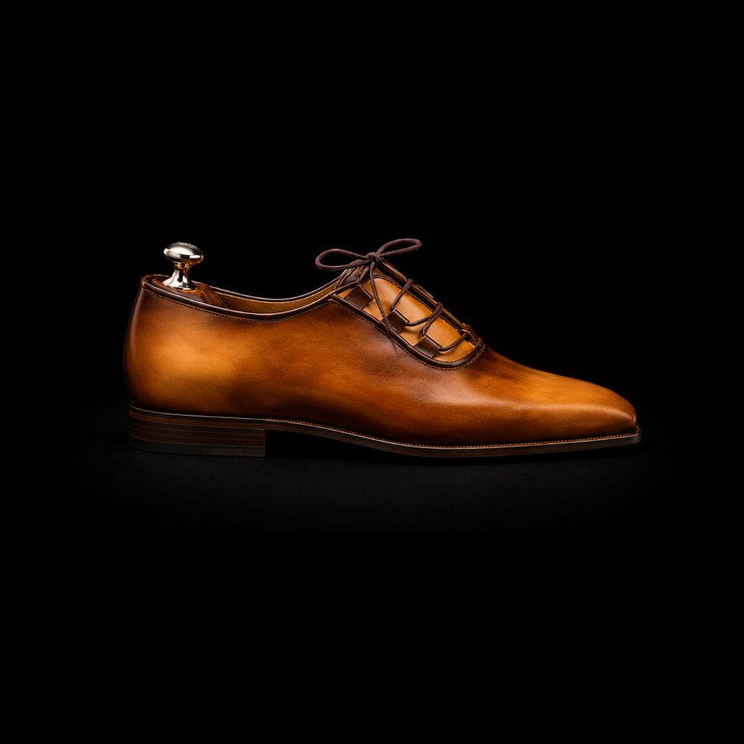 Men's Tan Patina Leather Luxury Dress Shoes