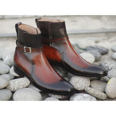 Handmade Men's Brown Patina Leather Jodhpur Boots