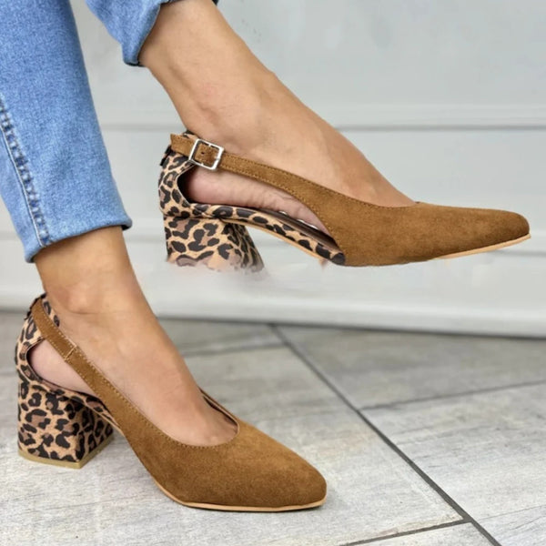 Suede Leopard Print Pointed-Toe Toe-Loop Sandals