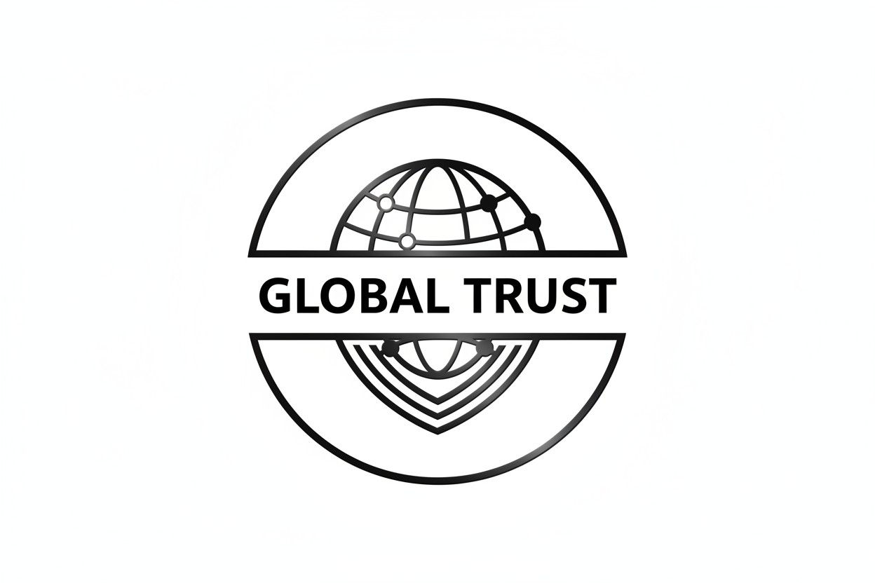 generate image of global trust with black text and design with white backgroun