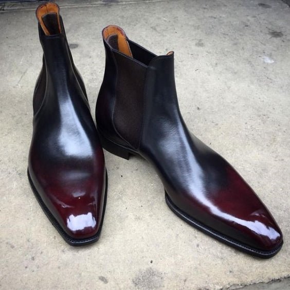 Handmade Burgundy Patina Leather Chelsea Boots - LEATHERSHOE