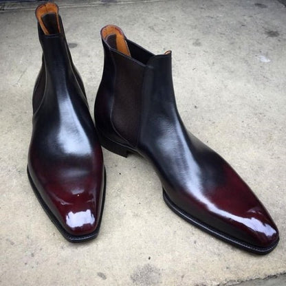 Handmade Burgundy Patina Leather Chelsea Boots - LEATHERSHOE