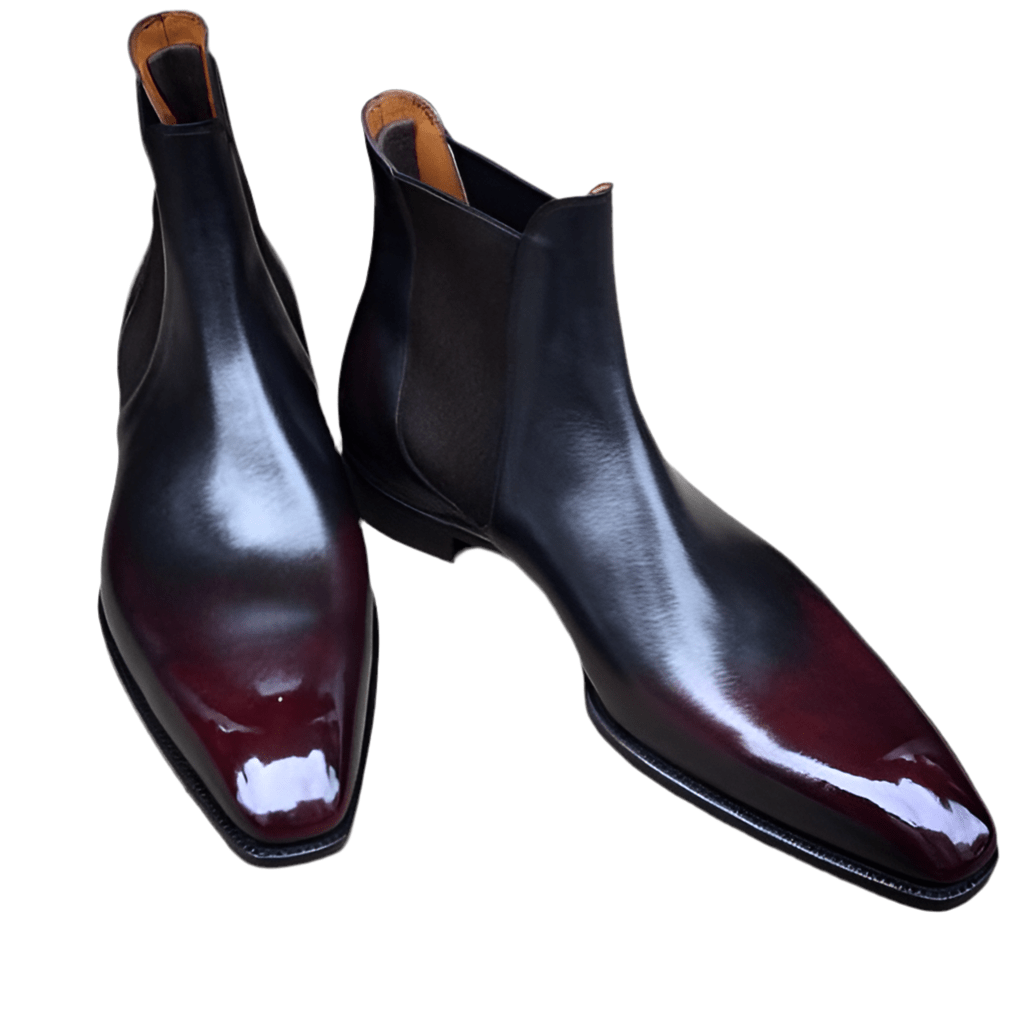Handmade Burgundy Patina Leather Chelsea Boots - LEATHERSHOE