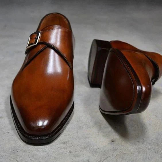 Handmade Men's Brown Leather Monk Style Formal Shoes - LEATHERSHOE