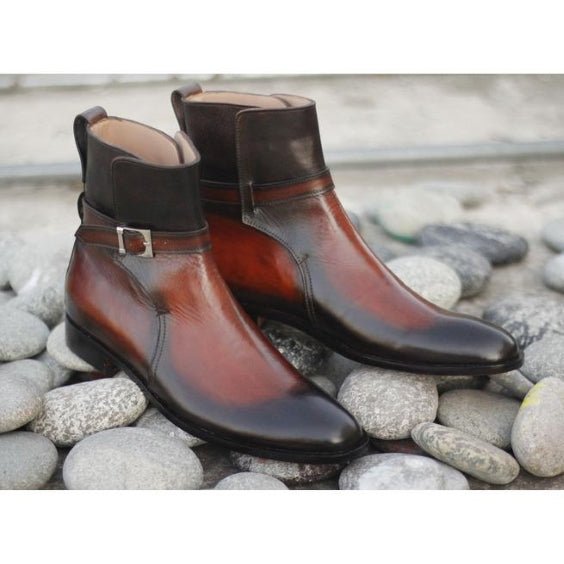 Handmade Men's Brown Patina Leather Jodhpur Boots - LEATHERSHOE