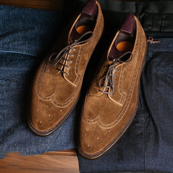 Handmade Men's Brown Suede Leather Oxford Shoes - LEATHERSHOE