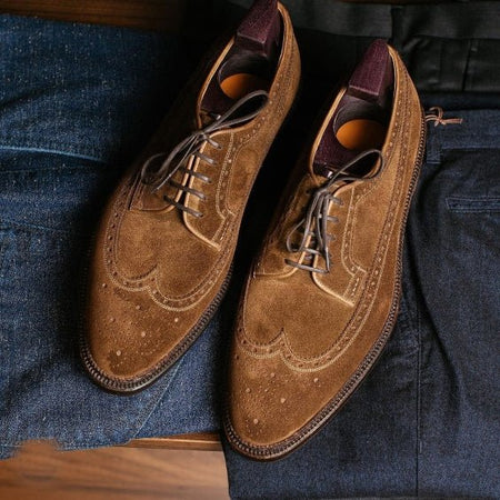 Handmade Men's Brown Suede Leather Oxford Shoes - LEATHERSHOE