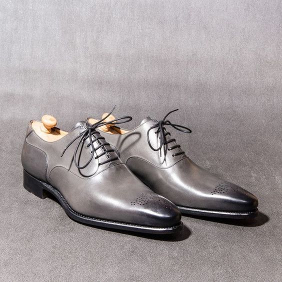 Handmade Men's Grey Patina Leather Formal Oxford Shoes - LEATHERSHOE
