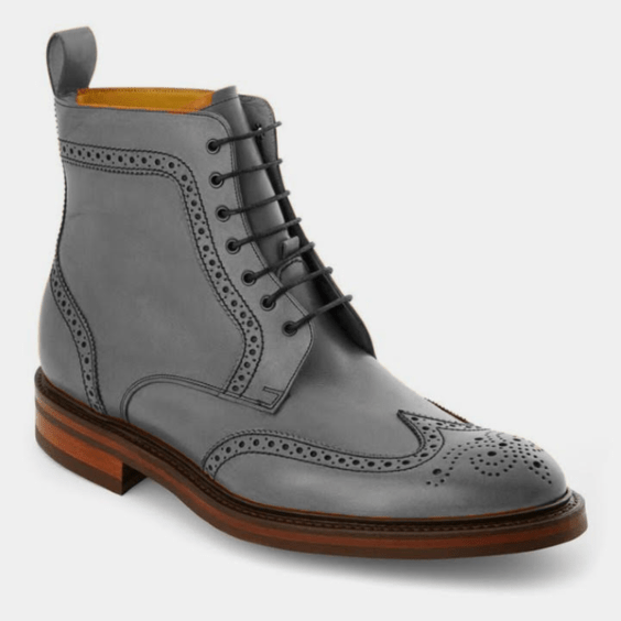 Handmade Men's Grey Wingtip Leather Boots - LEATHERSHOE