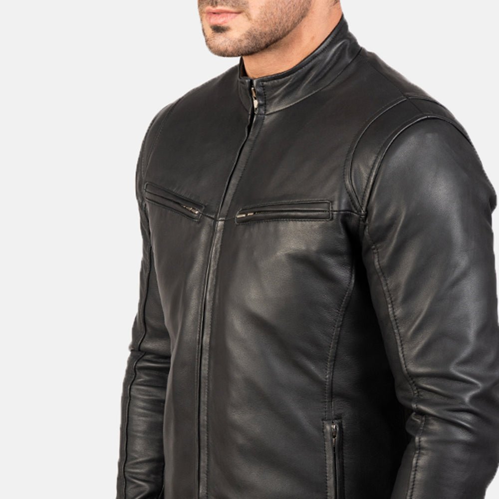 Ionic Black Leather Jacket - LEATHERSHOE