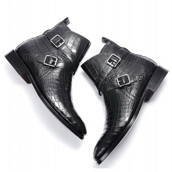 Men's Black Alligator Leather Ankle High Jodhpur Boots - LEATHERSHOE