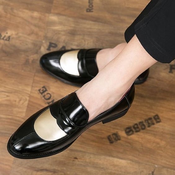 Men's Black & Beige Leather Penny Loafers - LEATHERSHOE