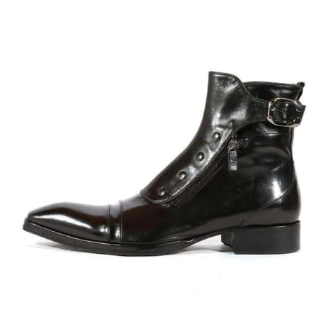 Men's Black Leather Ankle High Zipper Military Boots - LEATHERSHOE