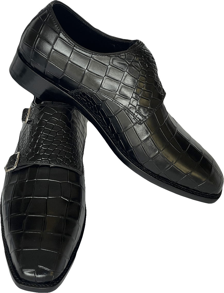 Men's Black Leather Double Monk Shoes - LEATHERSHOE