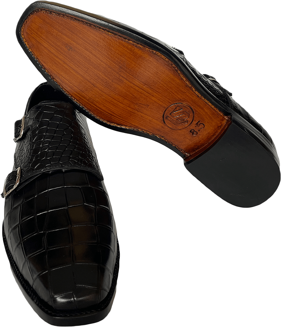 Men's Black Leather Double Monk Shoes - LEATHERSHOE