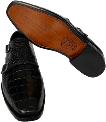 Men's Black Leather Double Monk Shoes - LEATHERSHOE