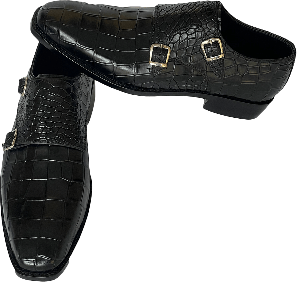 Men's Black Leather Double Monk Shoes - LEATHERSHOE