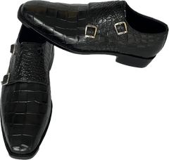 Men's Black Leather Double Monk Shoes - LEATHERSHOE