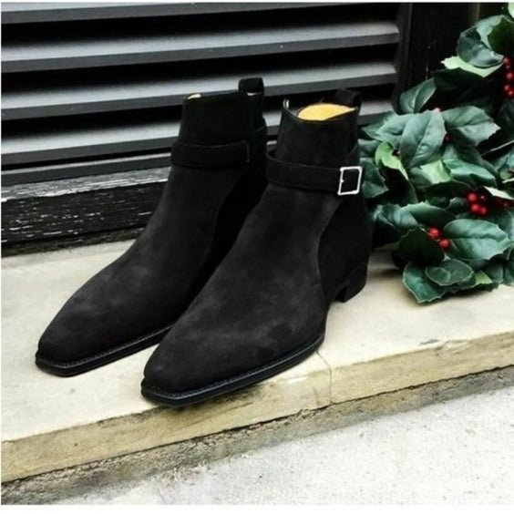 Men's Black Suede Leather Jodhpur Boots - LEATHERSHOE