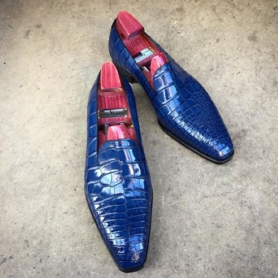 Men's Blue Alligator Leather Slip On Loafers - LEATHERSHOE
